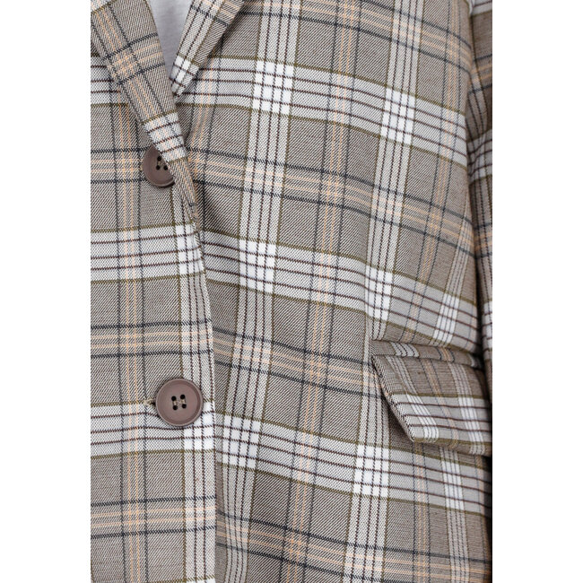 Beige karierter Blazer mit Schulterpolstern