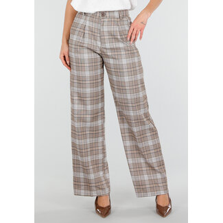 Beige karierte Hose mit geradem Bein