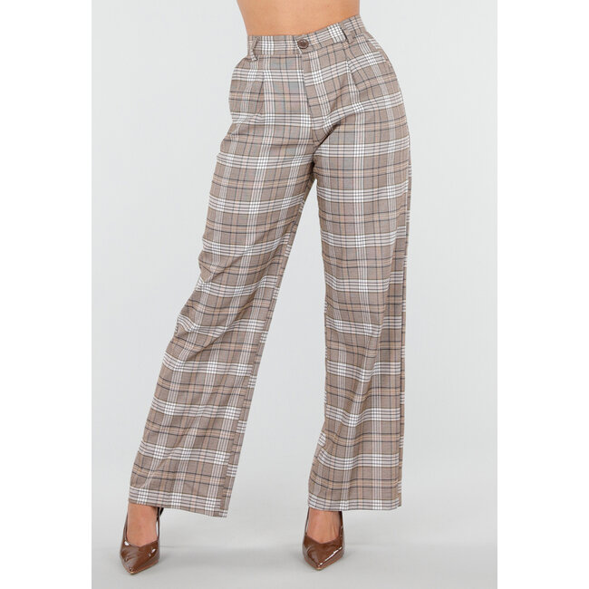 Beige karierte Hose mit geradem Bein