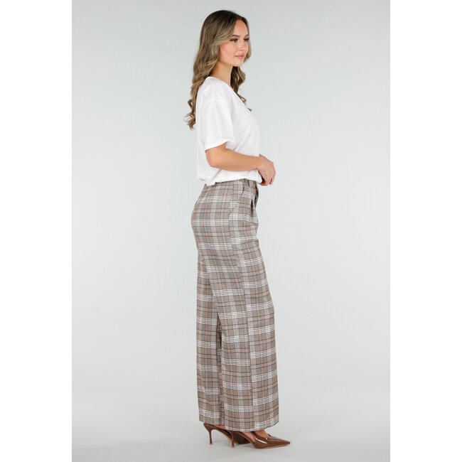 Beige karierte Hose mit geradem Bein