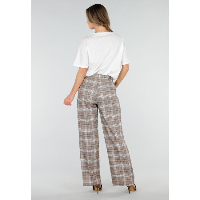 Beige karierte Hose mit geradem Bein