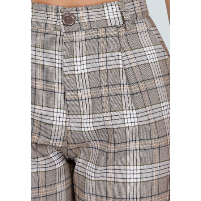 Beige karierte Hose mit geradem Bein
