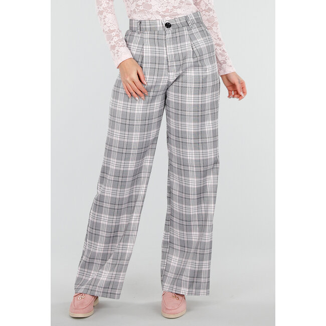 Graue karierte Hose mit geradem Bein