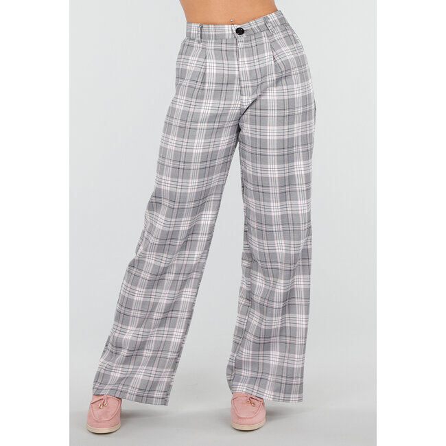 Grau-rosa karierte Hose mit geradem Bein