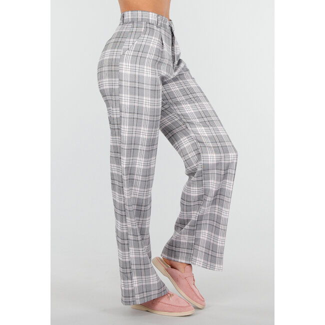 Grau-rosa karierte Hose mit geradem Bein
