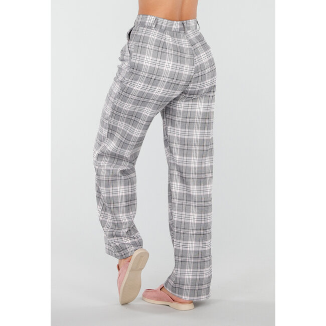 Grau-rosa karierte Hose mit geradem Bein