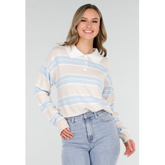 Beige-blau gestreifter Pullover