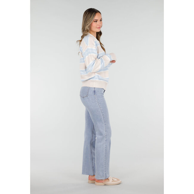 Beige mit blau gestreiftem Polo-Pullover