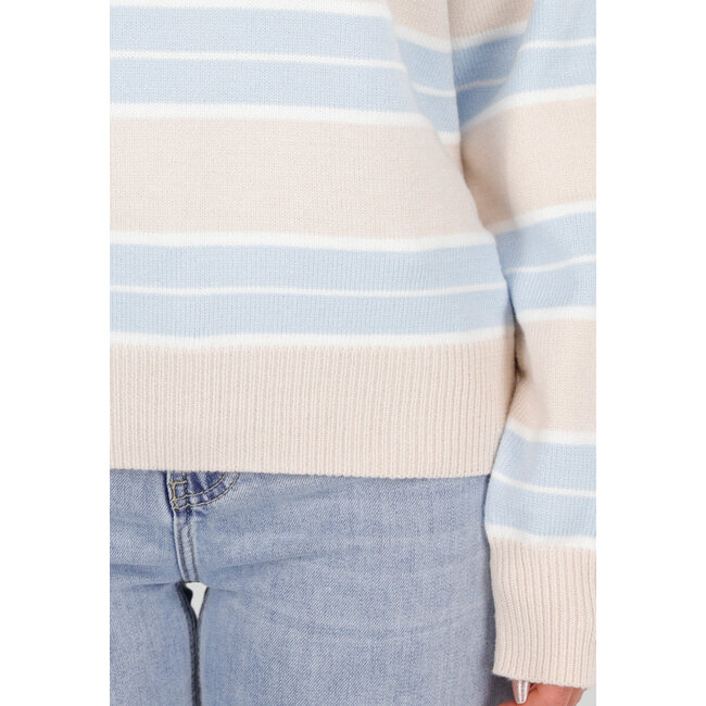 Beige mit blau gestreiftem Polo-Pullover