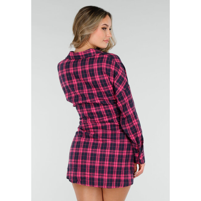 Pink Checkered Blouse Dress with Waistband