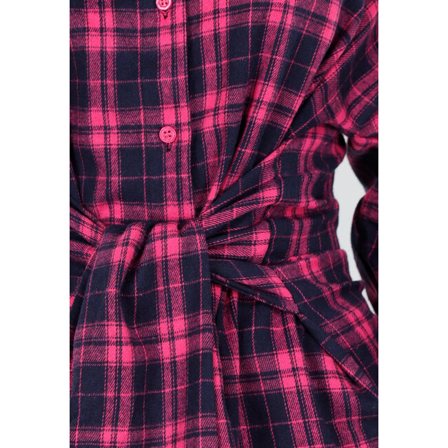 Pink Checkered Blouse Dress with Waistband