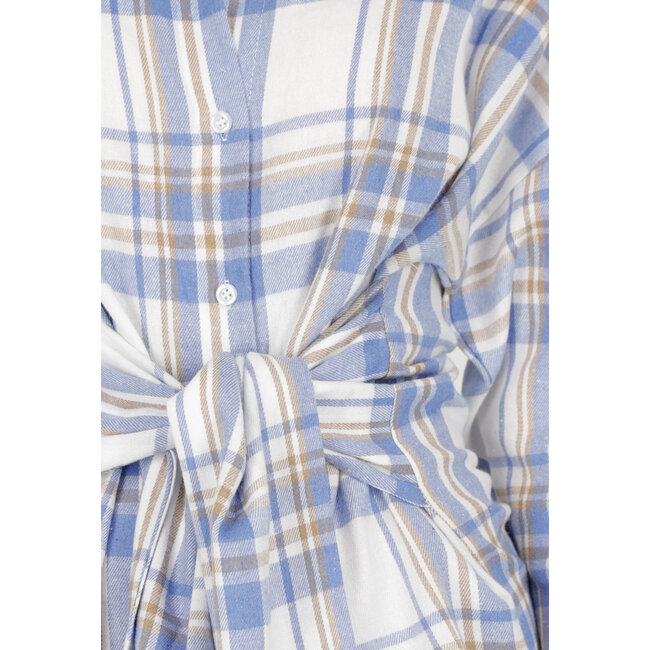 Blau kariertes Blusenkleid mit Schleifenärmeln