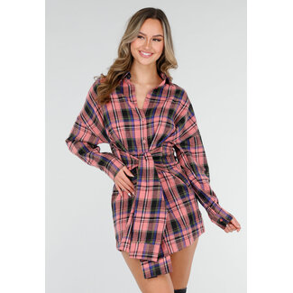 Pink kariertes Blusenkleid