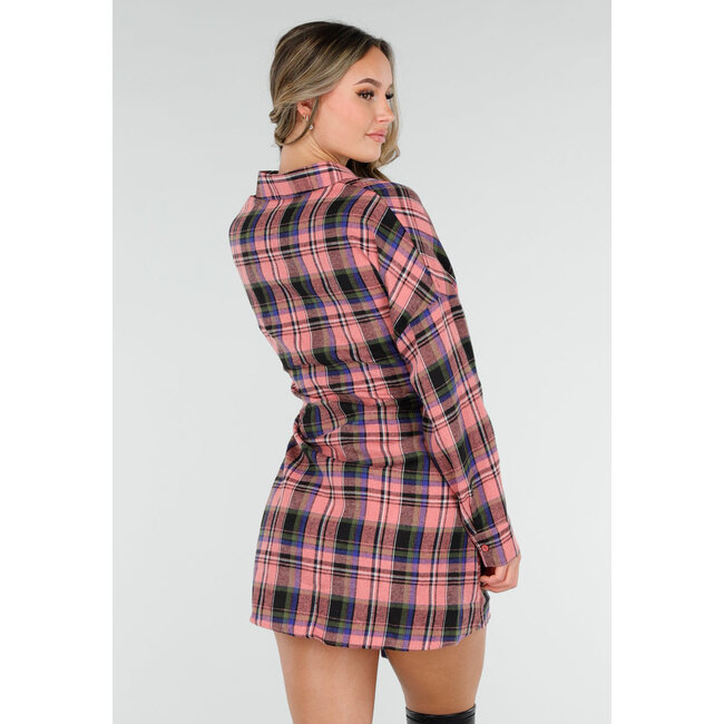 Rosa kariertes Blusenkleid mit Schleifenärmeln