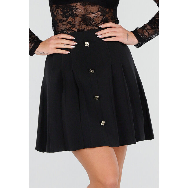 Schwarzer Faltenrock mit Zierknöpfen und Stretchanteil