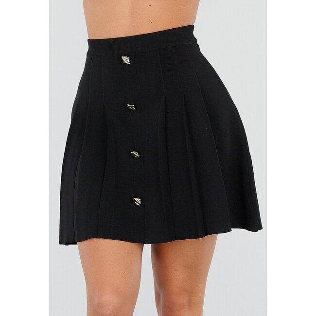 Schwarzer Faltenrock mit Zierknöpfen und Stretchanteil