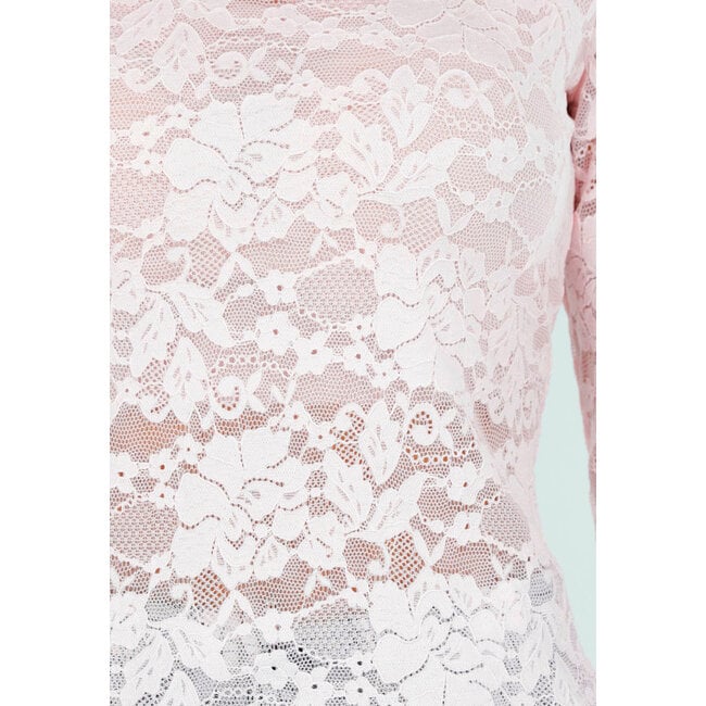 Pinkfarbenes Spitzenoberteil mit langen Ärmeln und Stretchanteil