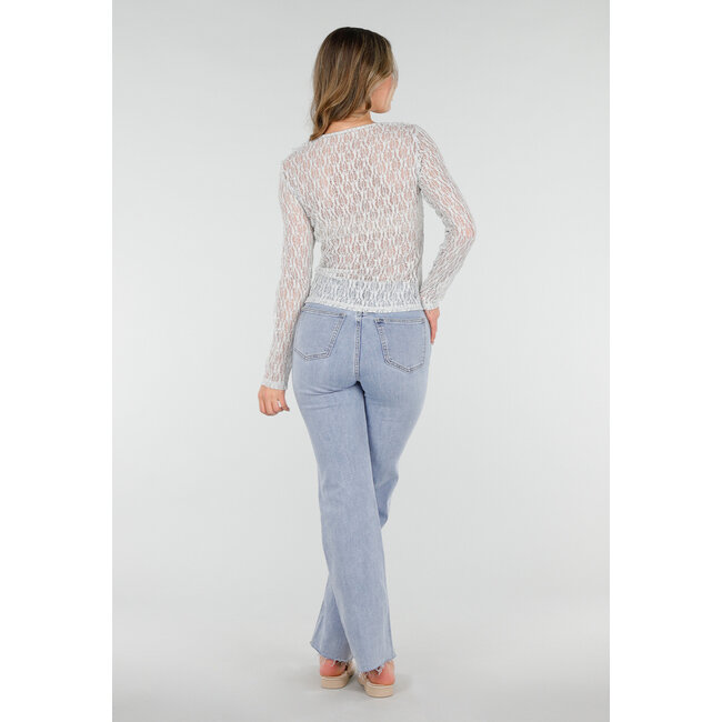 Mintgrünes Spitzenoberteil mit Rüschen und langen Ärmeln