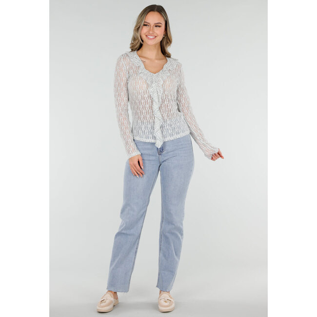 Mintgrünes Spitzenoberteil mit Rüschen und langen Ärmeln