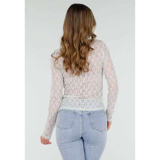 Mintgrünes Spitzenoberteil mit Rüschen und langen Ärmeln