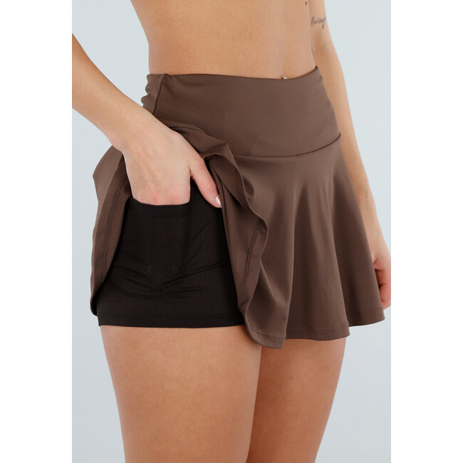 Brauner Stretch-Skort mit Innenhose und Taschen