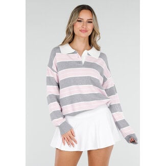 Pink gestreifter Pullover mit Kragen