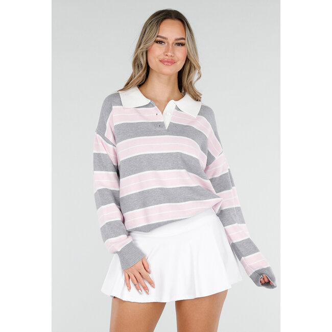 Pink gestreifter Pullover mit Kragen