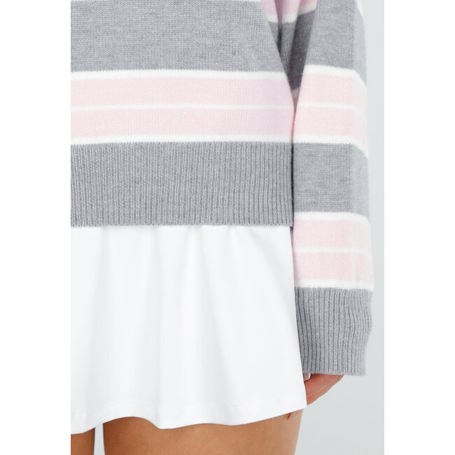 Grau-rosa gestreifter Pullover mit Kragen