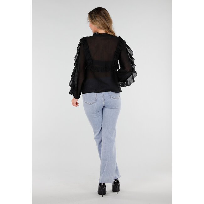 Schwarze Chiffonbluse mit Rüschen