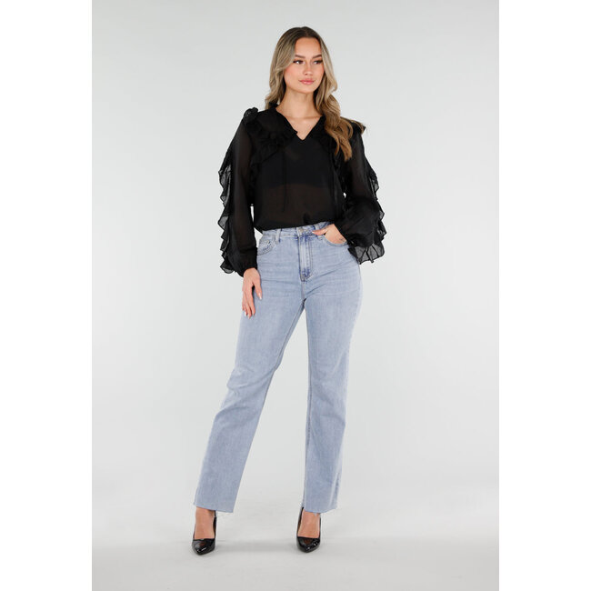 Schwarze Chiffonbluse mit Rüschen