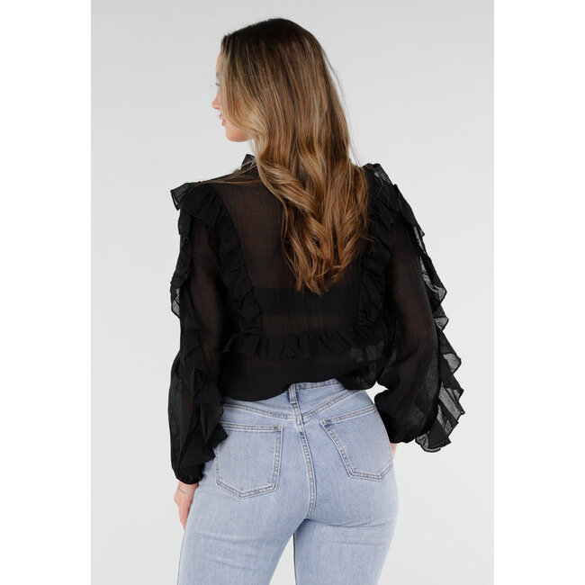 Schwarze Chiffonbluse mit Rüschen
