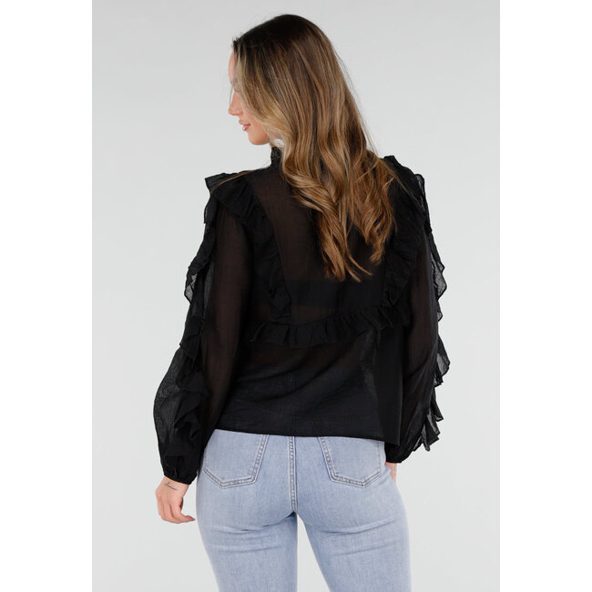 Schwarze Chiffonbluse mit Rüschen