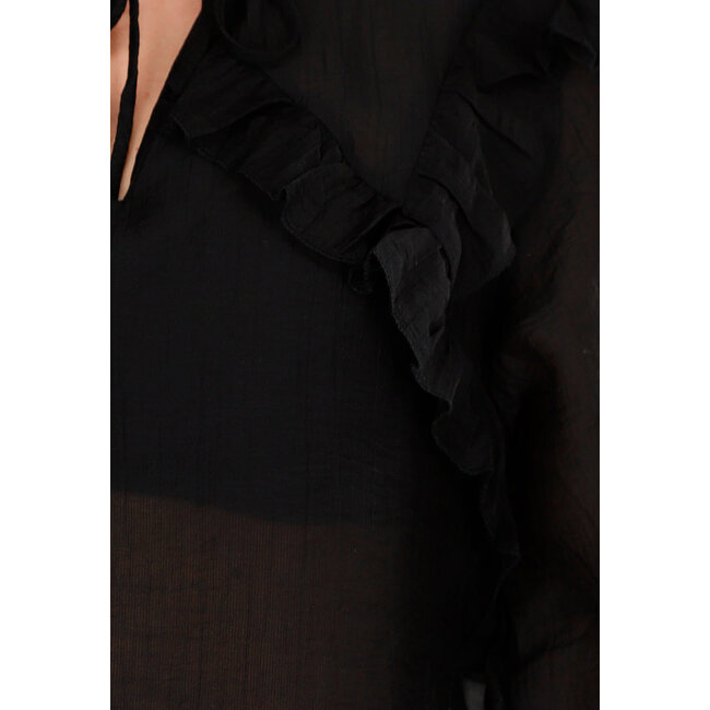 Schwarze Chiffonbluse mit Rüschen