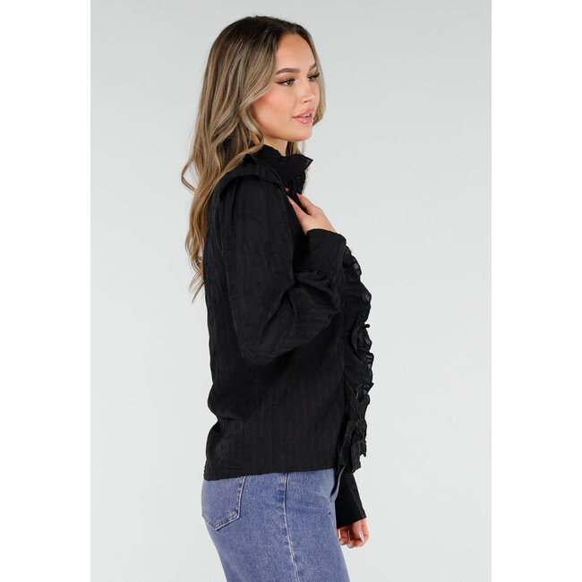 Schwarze Bluse mit Rüschen und langen Ärmeln