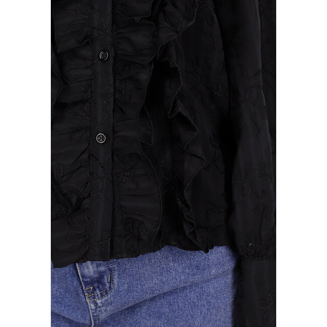 Schwarze Bluse mit Rüschen und langen Ärmeln