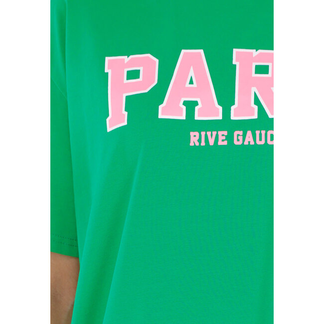 Grünes T-Shirt mit rosa Paris-Aufdruck