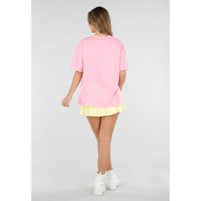 Rosa T-Shirt mit gelbem Paris-Aufdruck