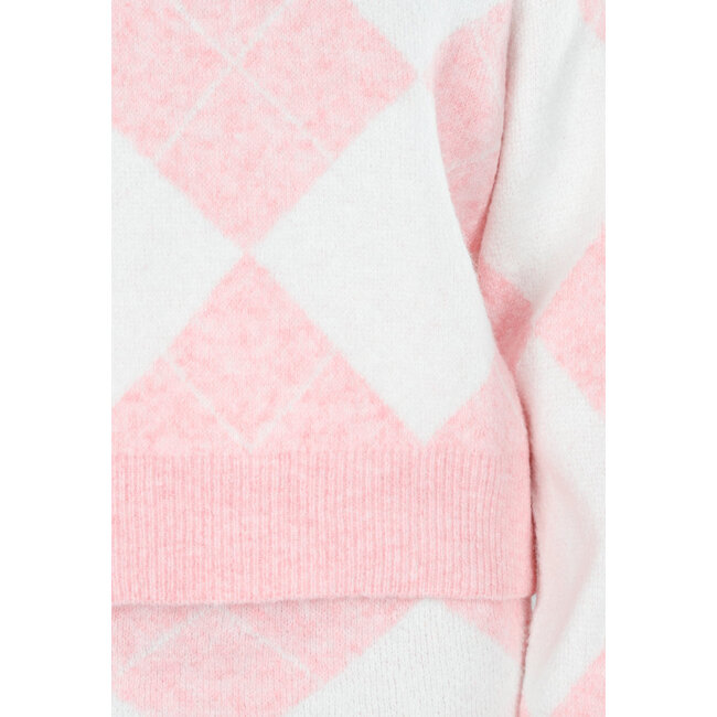 Rosa gestricktes Karomuster-Set mit Pullover und Rock