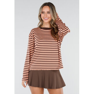 Braun-orange gestreiftes Langarmshirt