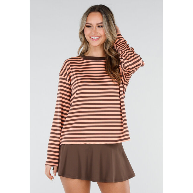 Braun-orange gestreiftes Langarmshirt