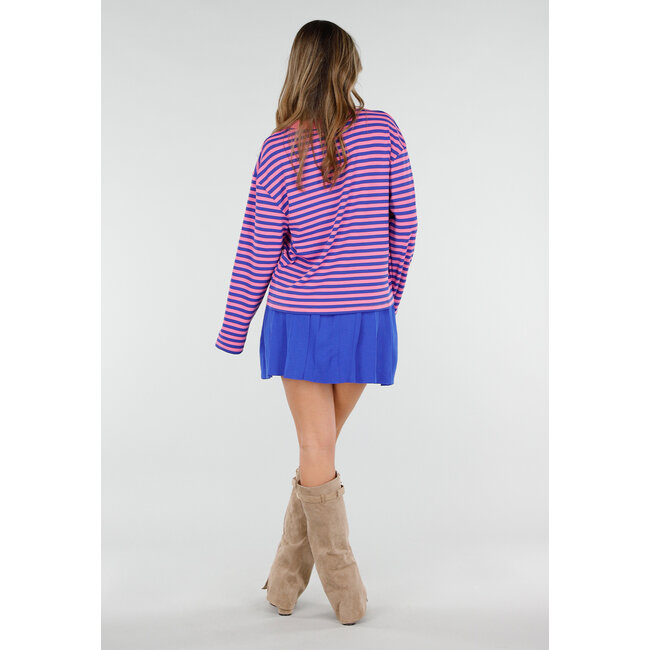 Pink and Blue Striped Long Sleeve Top with Stretch