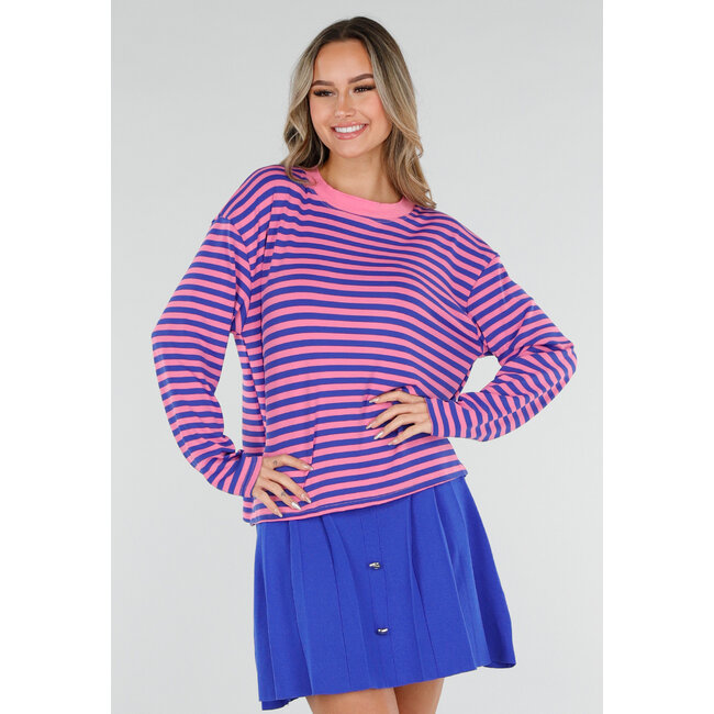 Pink and Blue Striped Long Sleeve Top with Stretch
