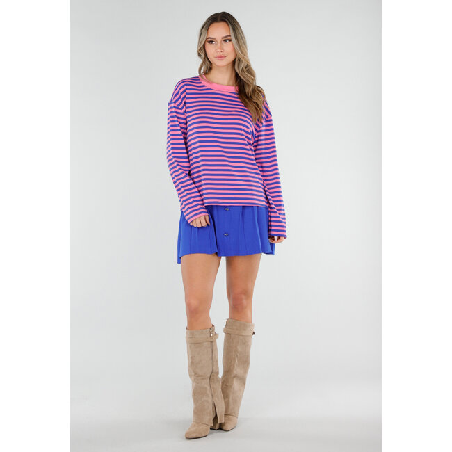Pink and Blue Striped Long Sleeve Top with Stretch