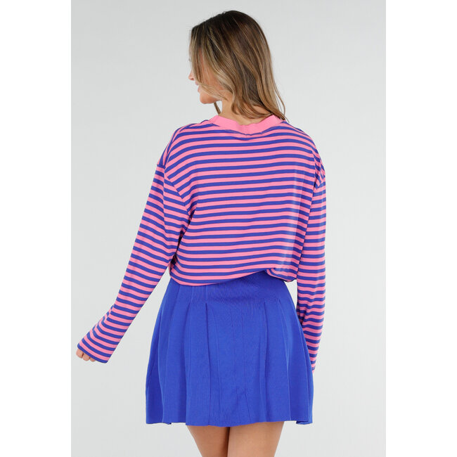 Pink and Blue Striped Long Sleeve Top with Stretch