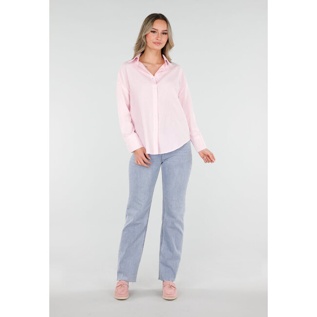 Hellrosa Baumwollbluse mit Knopfverschluss