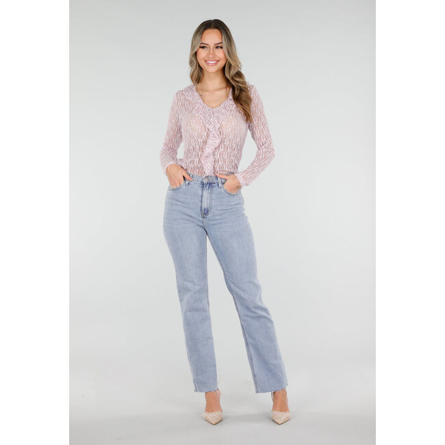 Hellrosa Spitzenoberteil mit Rüschen und Stretch