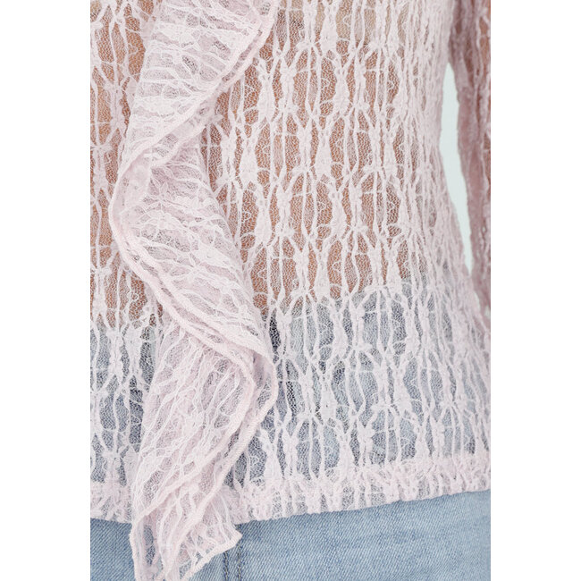 Hellrosa Spitzenoberteil mit Rüschen und Stretch