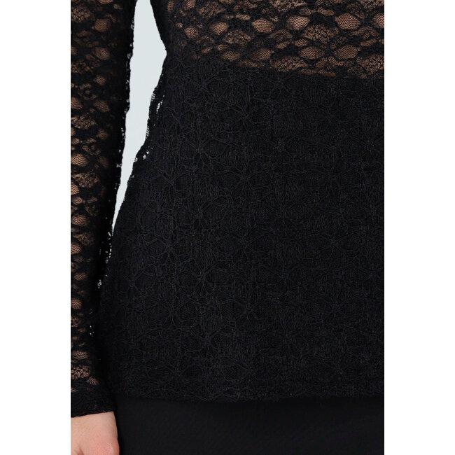 Schwarzes Spitzenoberteil mit Schlitzen