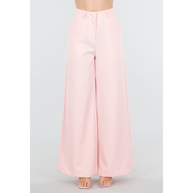 Hellrosa Hose mit hoher Taille und weitem Bein