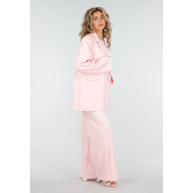 Hellrosa Hose mit hoher Taille und weitem Bein